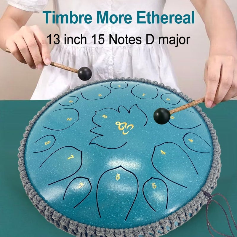 YoungMonic Steel Tongue Drum 13 Inches 15 Notes D Major Steel Drums Rain Chimes for Outside Percussion Instrument with Drum Mallets and Carry Bag - Image 4